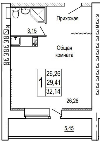Планировка Студия в ЖК «Сиреневый квартал»
