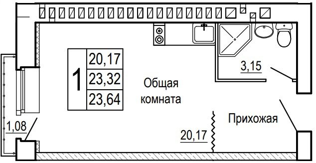 Планировка Студия в ЖК «Сиреневый квартал»