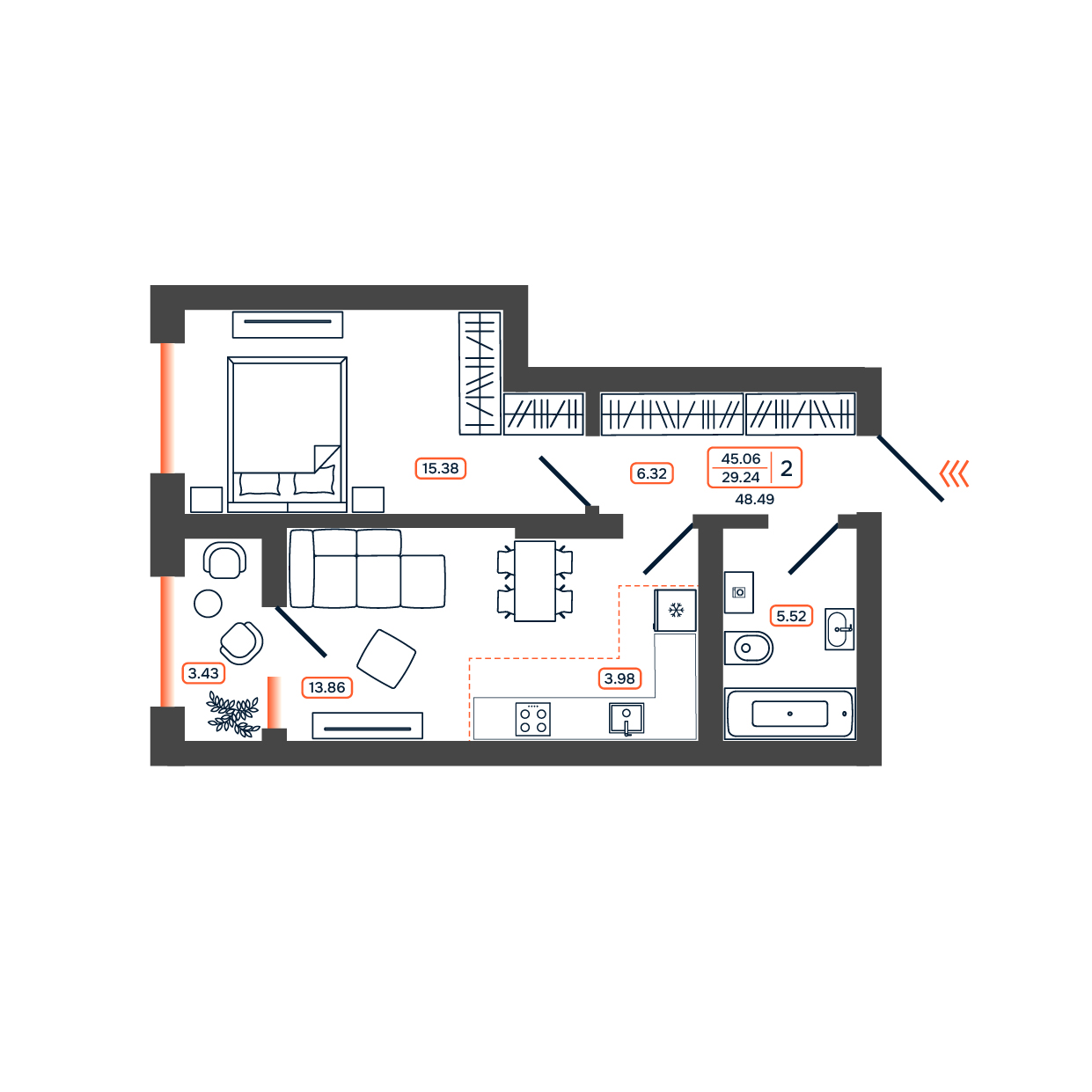 Планировка 2-евро в ЖК «Темп»