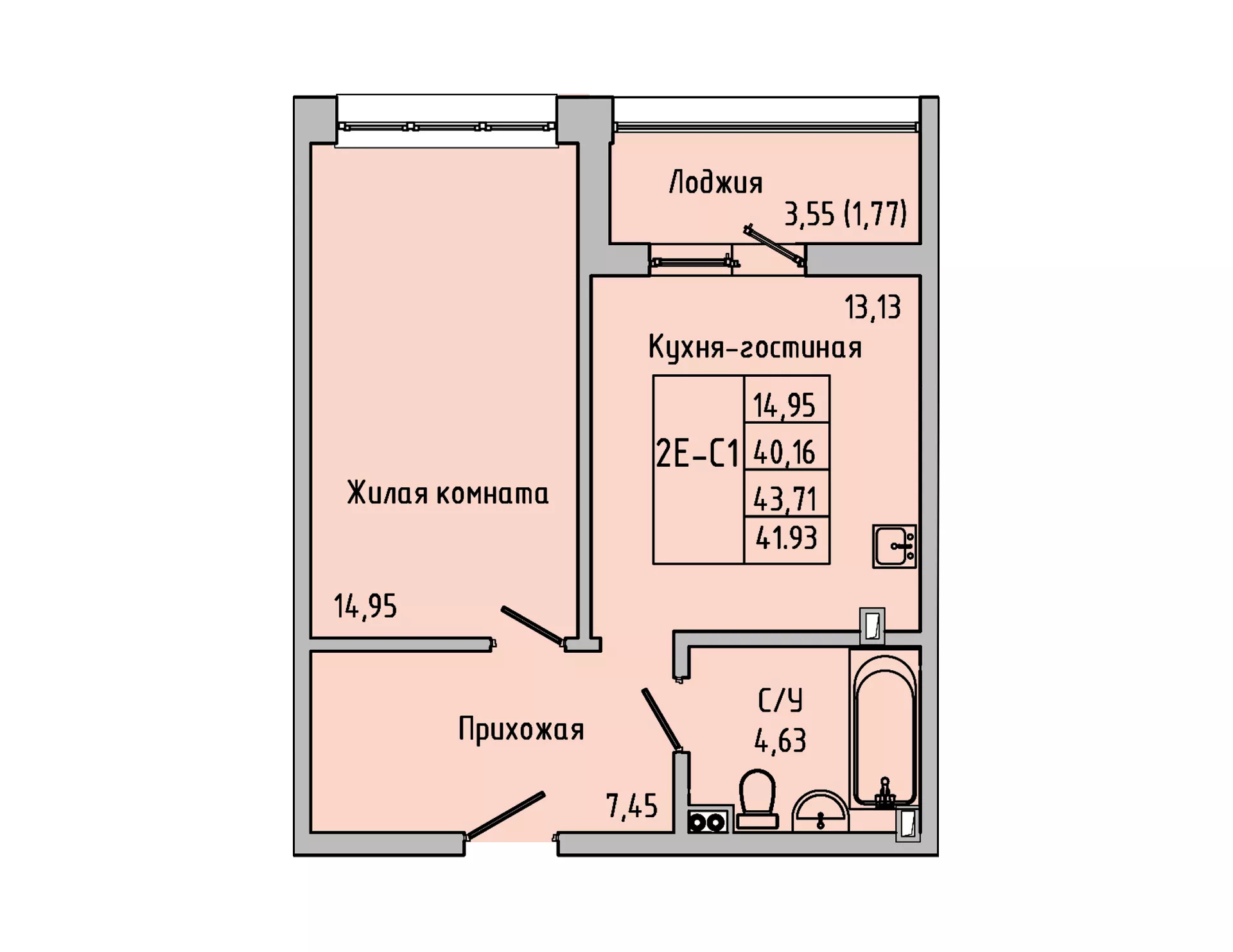 Планировка 2-евро в ЖК «Луна»