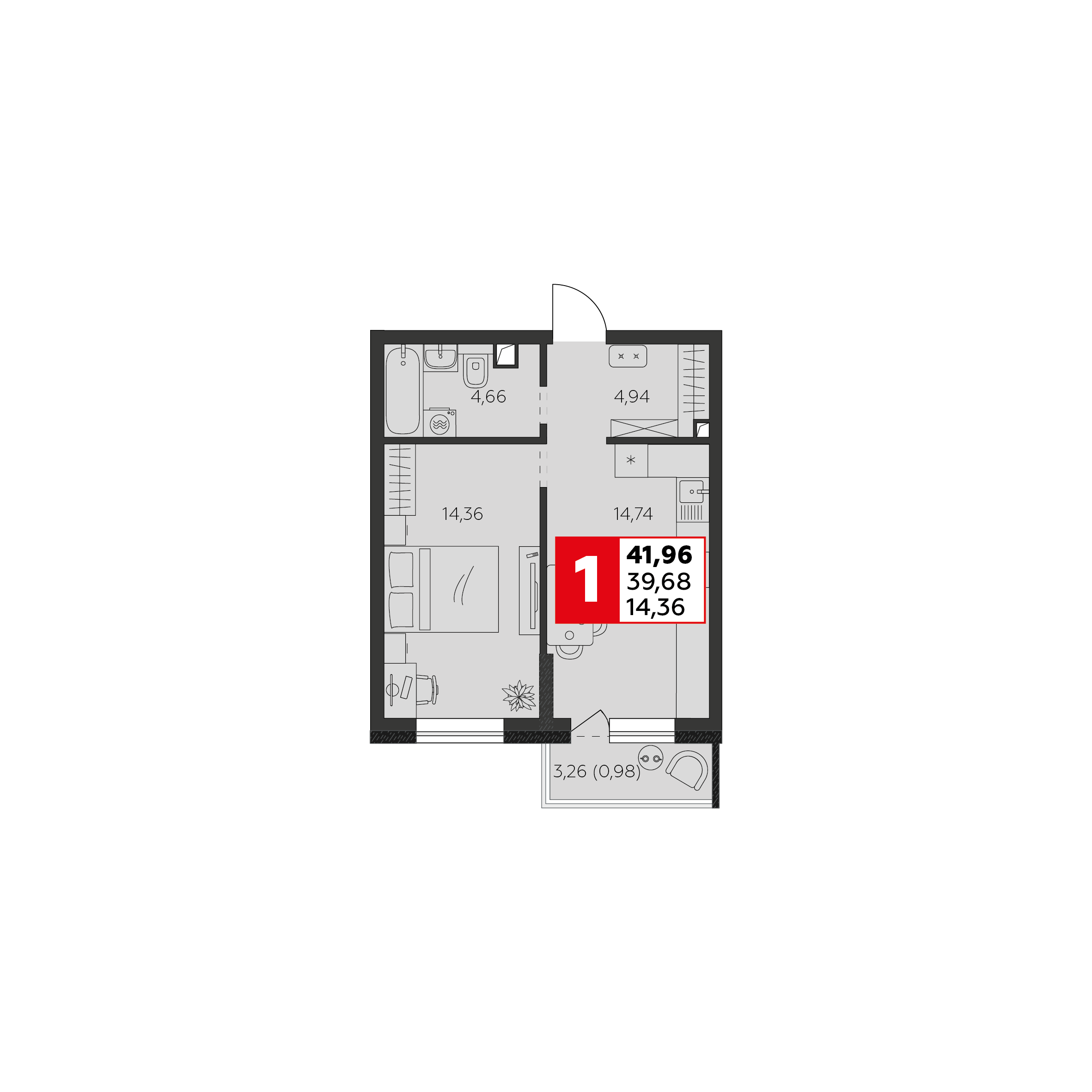 Планировка 1-комн. в ЖК «К24»