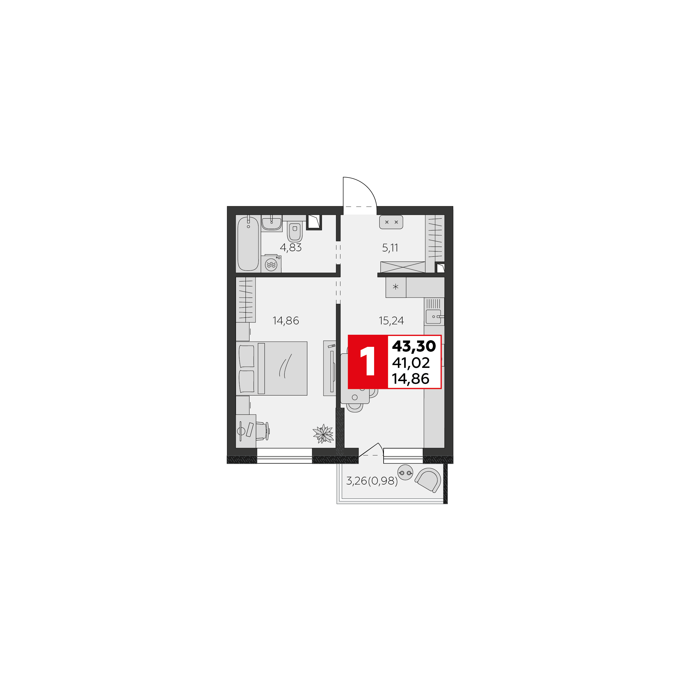 Планировка 1-комн. в ЖК «К24»