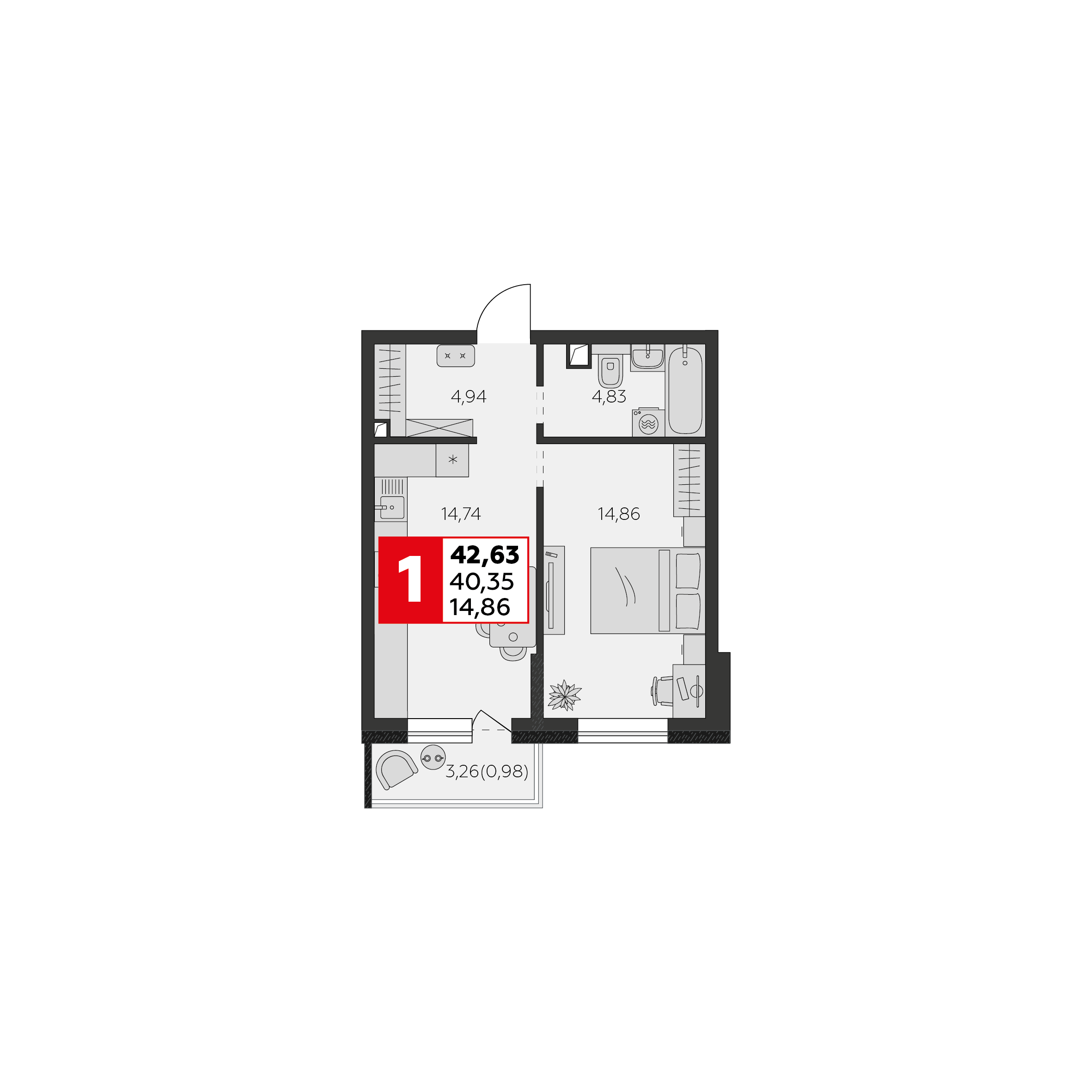 Планировка 1-комн. в ЖК «К24»