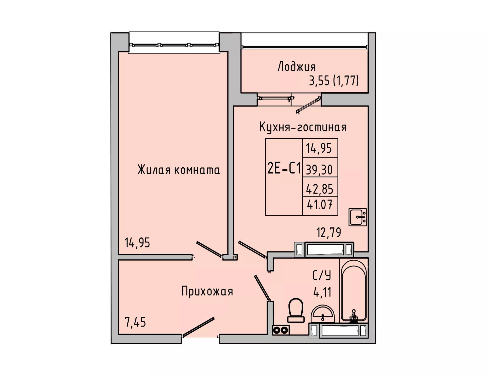 Планировка 2-евро в ЖК «Луна»