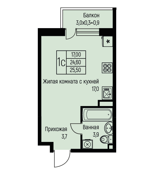 Планировка Студия в ЖК «Nova Vita»