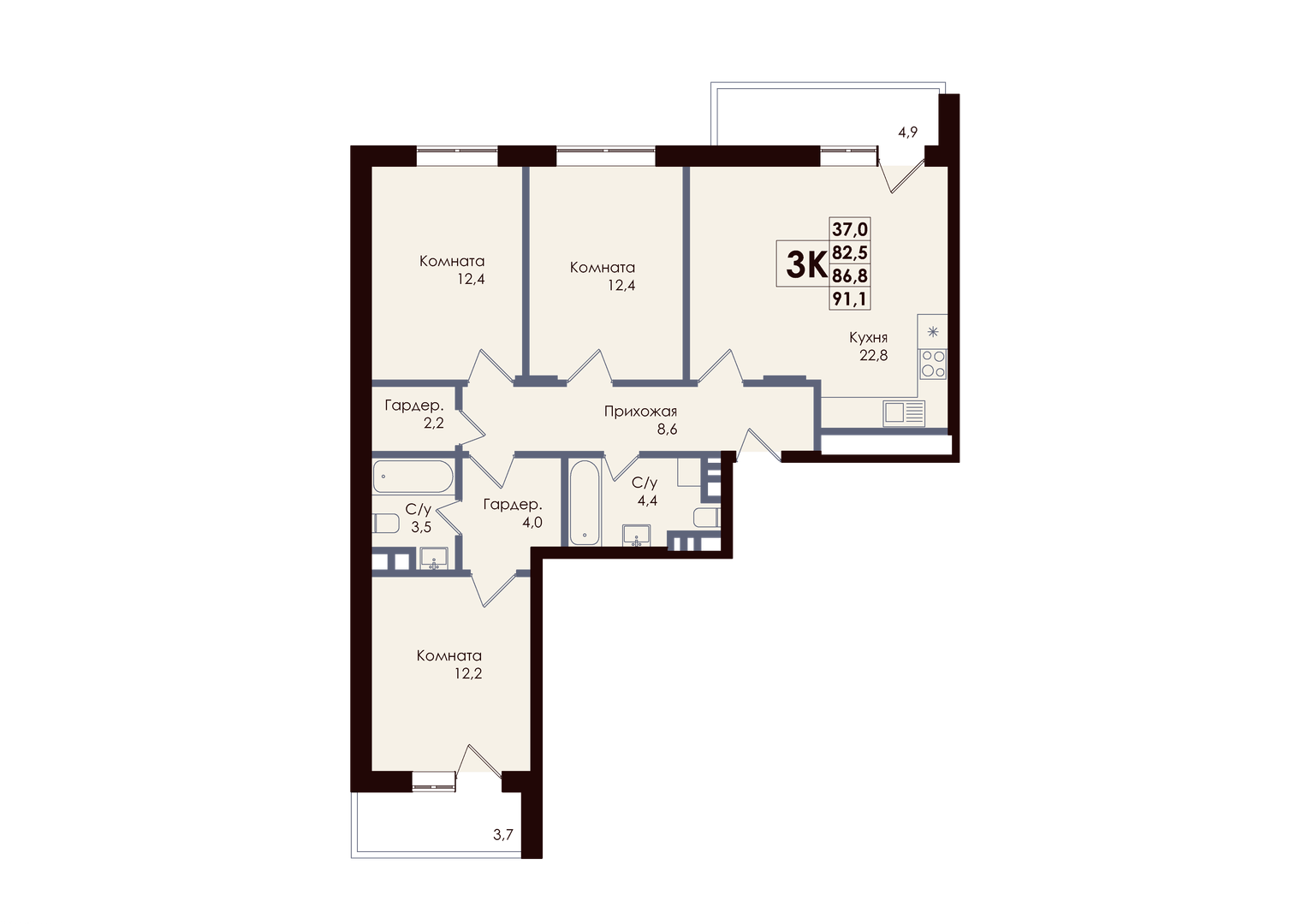 Планировка 4-евро в ЖК «ACADEMIA»