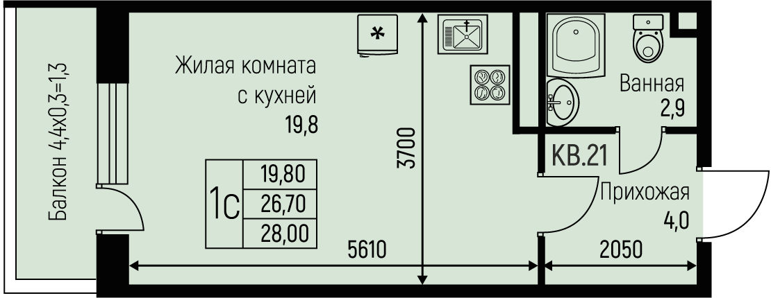 Планировка Студия в ЖК «Nova Vita»