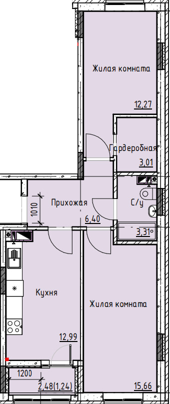 Планировка 2-комн. в ЖК «Высота»