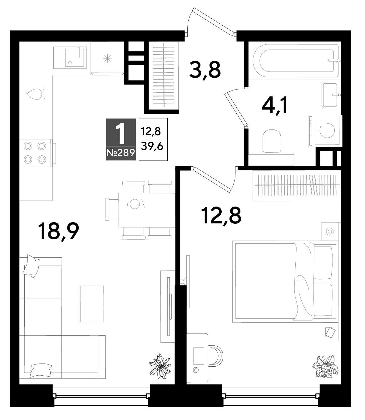 Планировка 1-комн. в ЖК «Догма Парк»