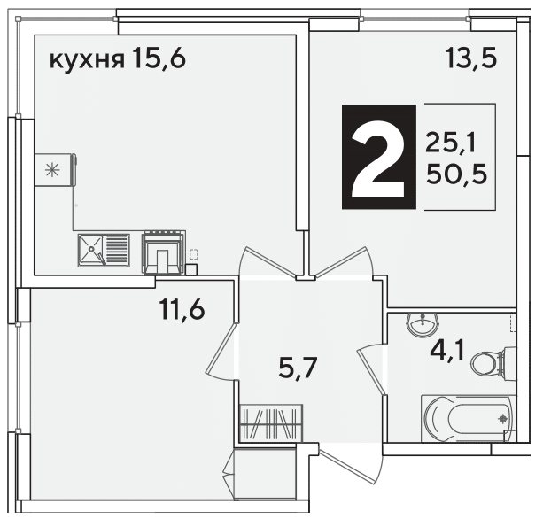 Планировка 2-комн. в ЖК «Самолет»