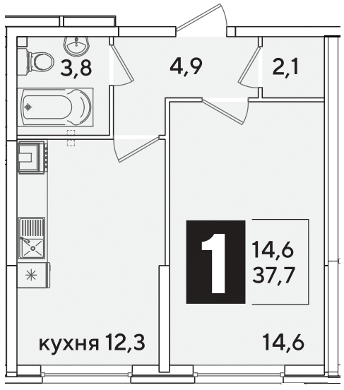 Планировка 1-комн. в ЖК «Самолет»