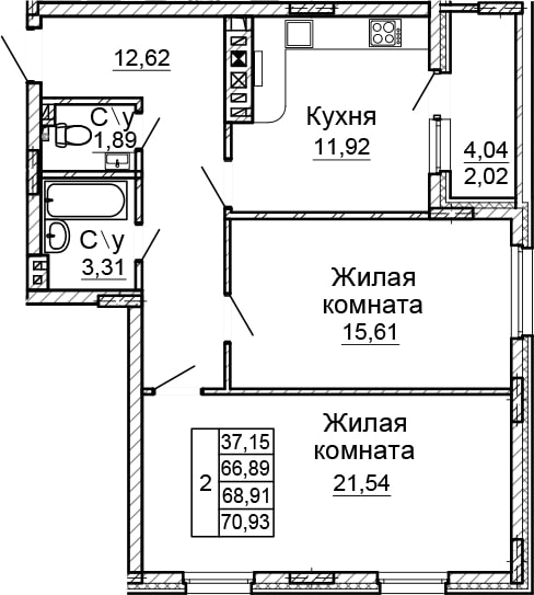 Планировка 2-комн. в ЖК «Донской»