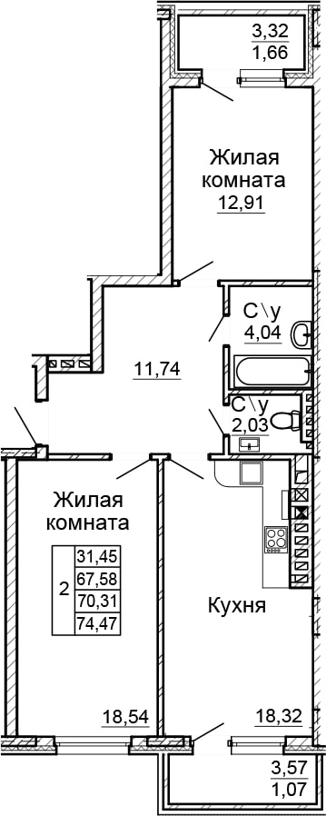Планировка 3-евро в ЖК «Донской»