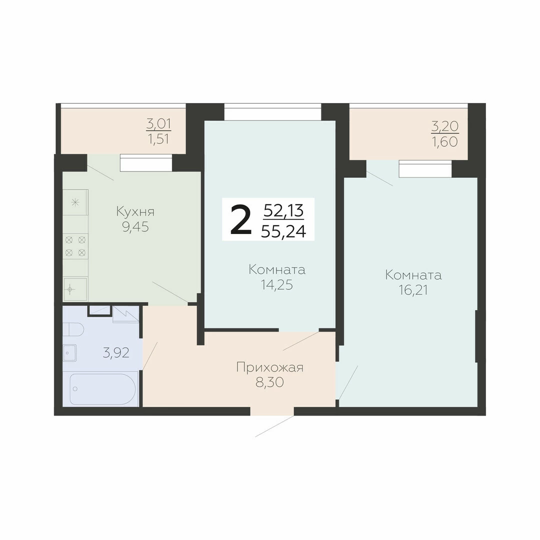 Планировка 2-комн. в ЖК «Метрополь»