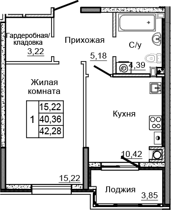 Планировка 1-комн. в ЖК «Донской»