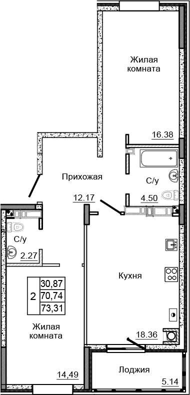 Планировка 3-евро в ЖК «Донской»