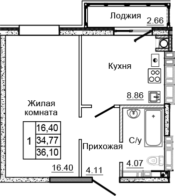 Планировка 1-комн. в ЖК «Донской»