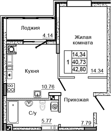 Планировка 1-комн. в ЖК «Донской»