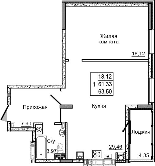 Планировка 2-евро в ЖК «Донской»