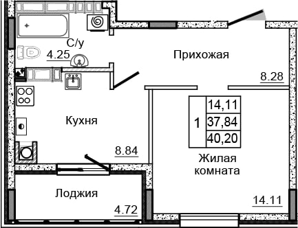 Планировка 1-комн. в ЖК «Донской»