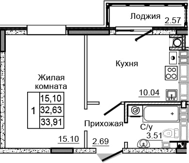 Планировка 1-комн. в ЖК «Донской»