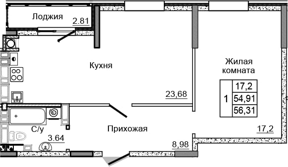 Планировка 2-евро в ЖК «Донской»