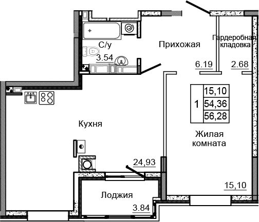 Планировка 2-евро в ЖК «Донской»