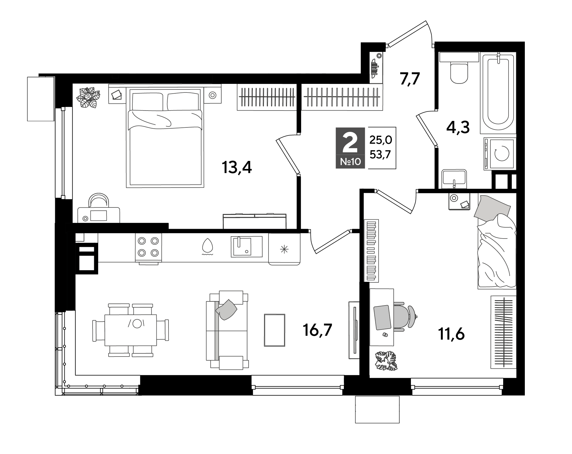 Планировка 2-комн. в ЖК «Догма Парк»