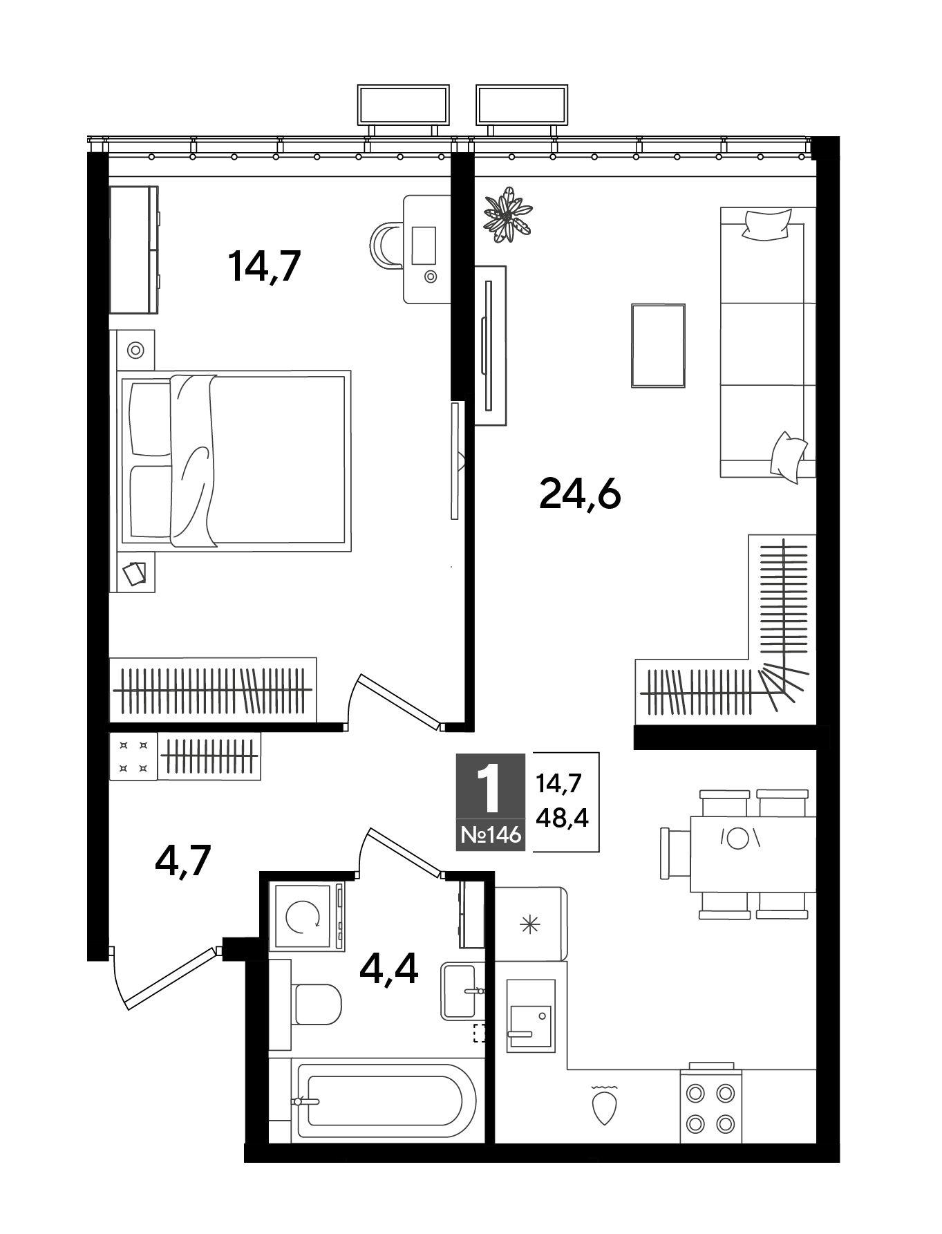 Планировка 1-комн. в ЖК «Догма Парк»