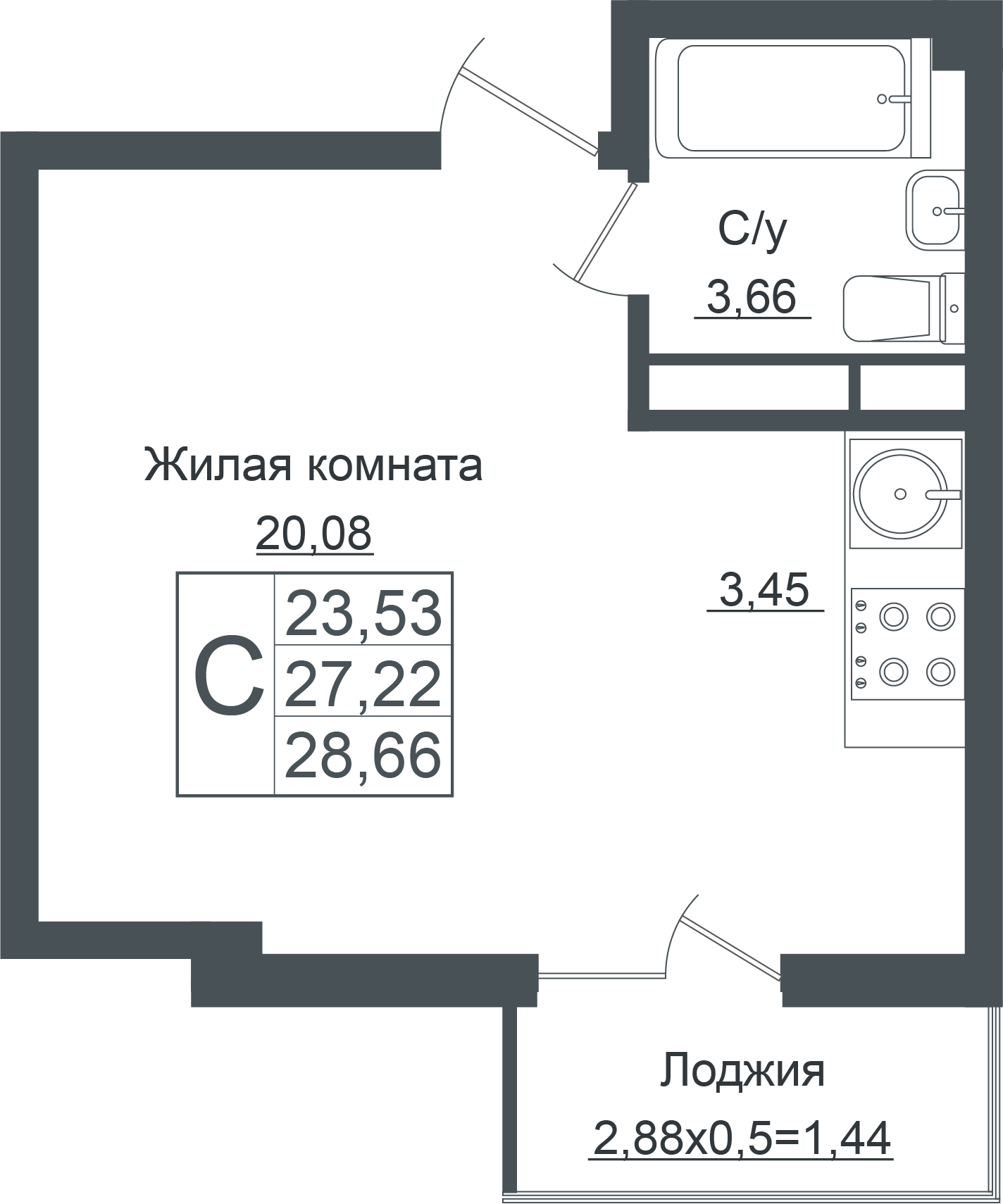 Планировка Студия в ЖК «Европа-сити»