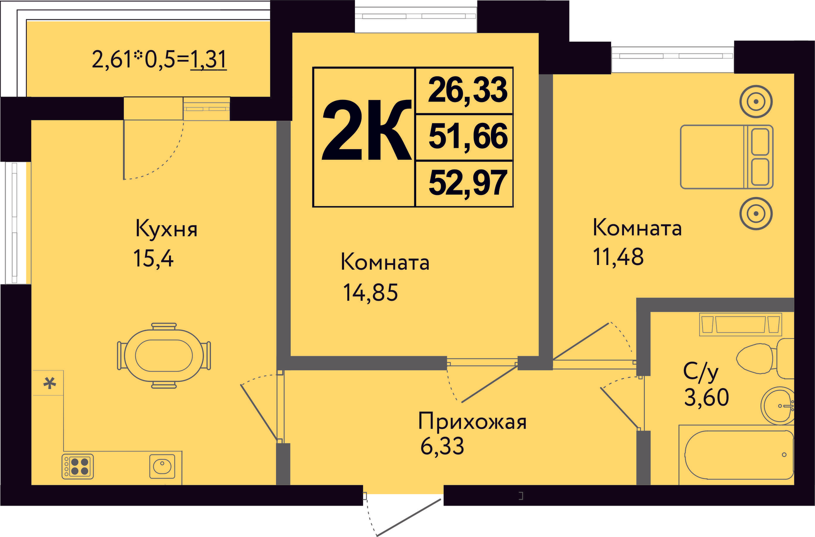 Планировка Студия в ЖК «Друг»