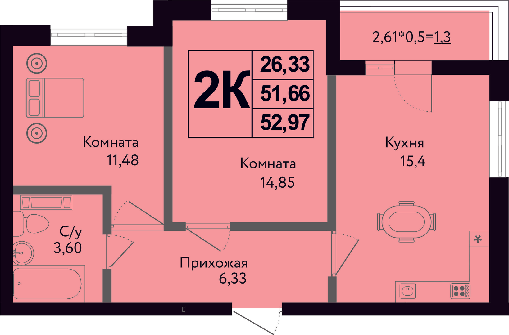 Планировка Студия в ЖК «Друг»