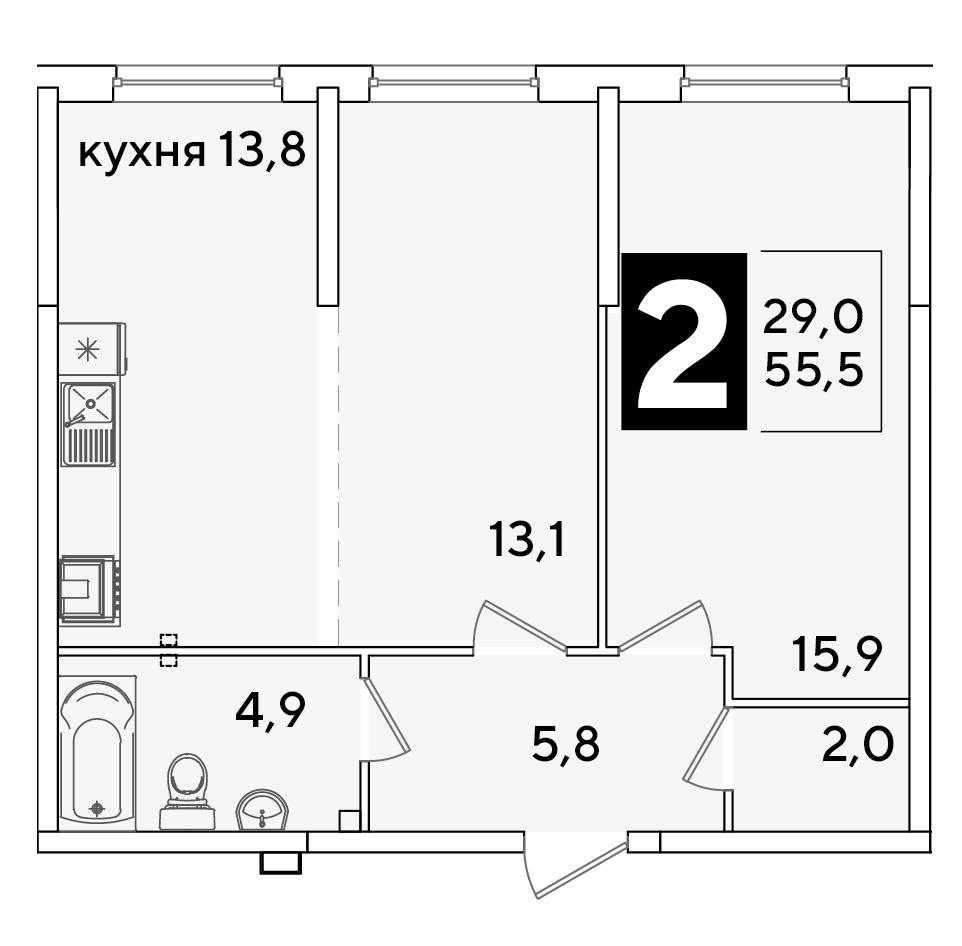 Планировка 1-комн. в ЖК «Самолет»