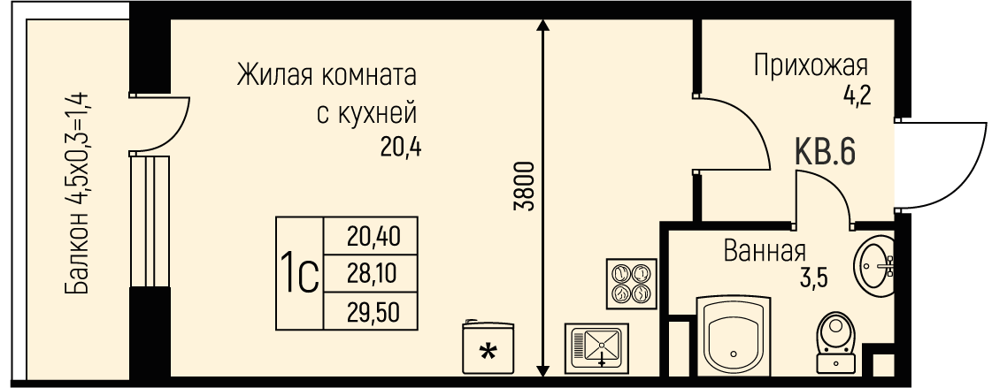 Планировка Студия в ЖК «Nova Vita»