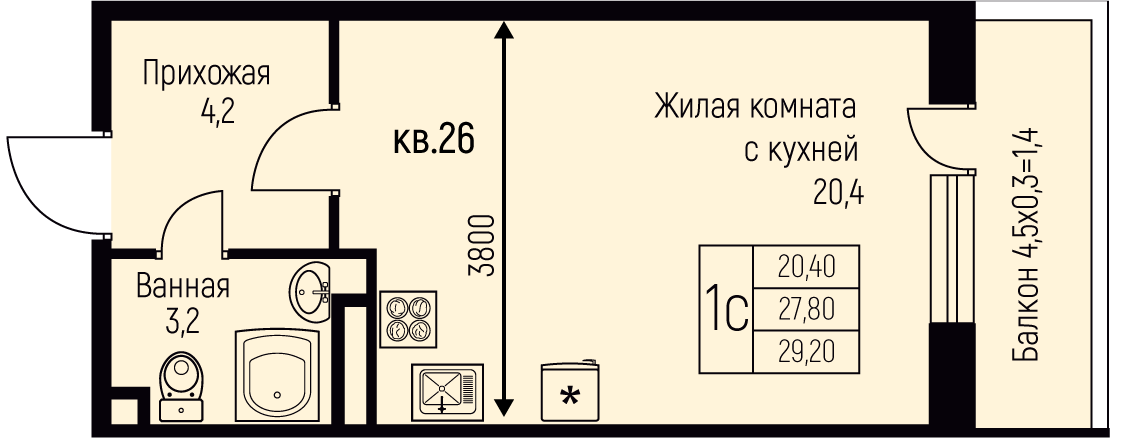 Планировка Студия в ЖК «Nova Vita»