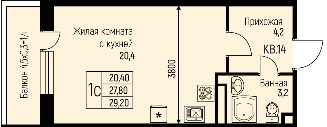 Планировка Студия в ЖК «Nova Vita»