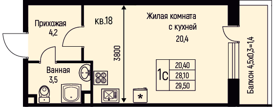 Планировка Студия в ЖК «Nova Vita»
