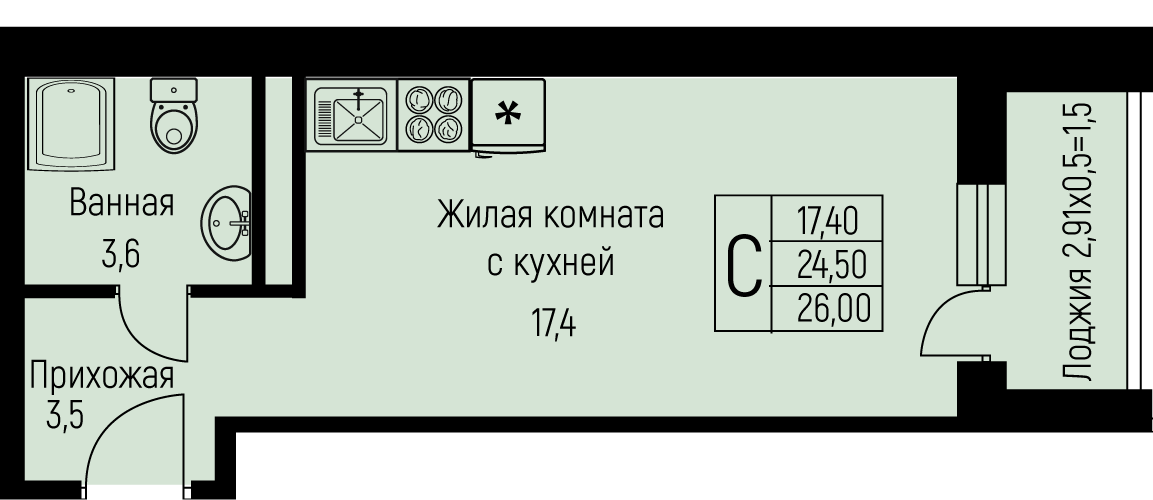 Планировка Студия в ЖК «Nova Vita»