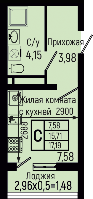 Планировка 2-комн. в ЖК «Botanica Hills»