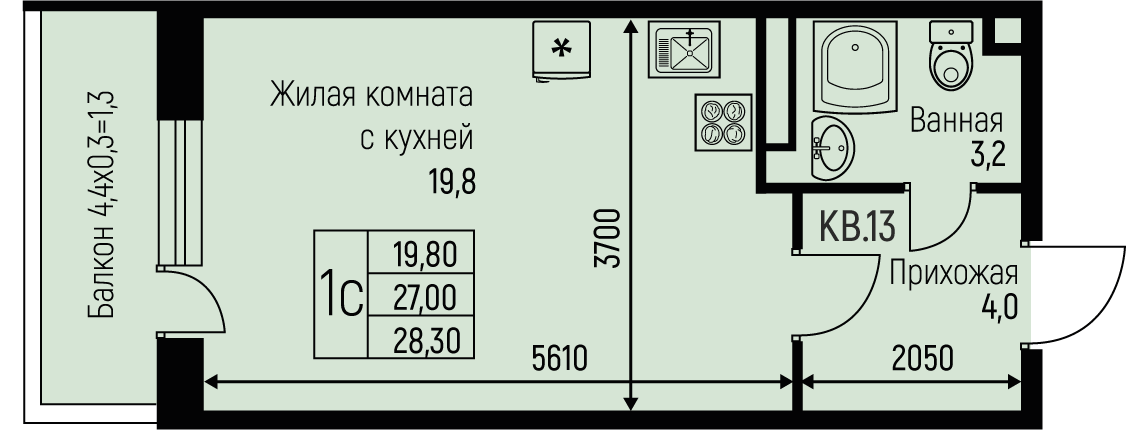 Планировка Студия в ЖК «Nova Vita»