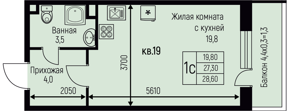 Планировка Студия в ЖК «Nova Vita»