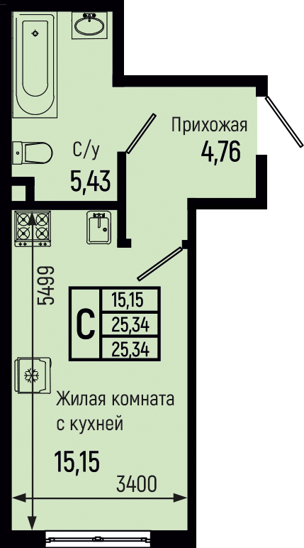 Планировка Студия в ЖК «Botanica Hills»