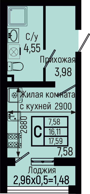 Планировка 3-комн. в ЖК «Botanica Hills»
