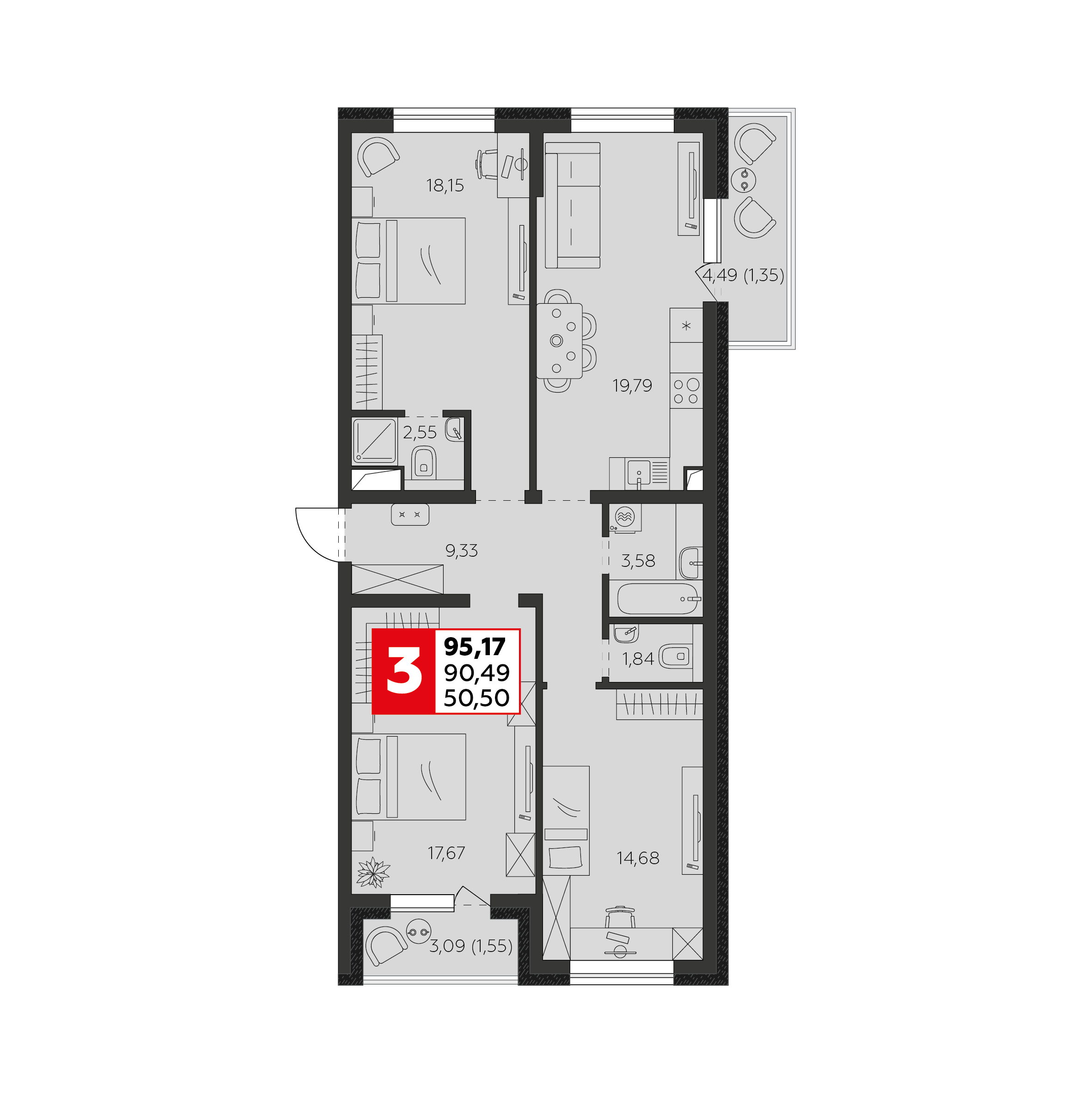 Планировка 1-комн. в ЖК «К24»