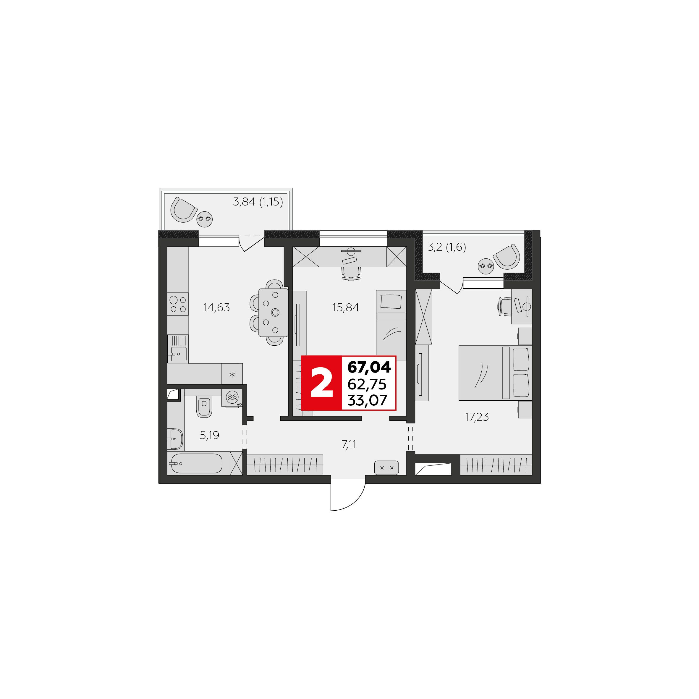 Планировка 1-комн. в ЖК «К24»