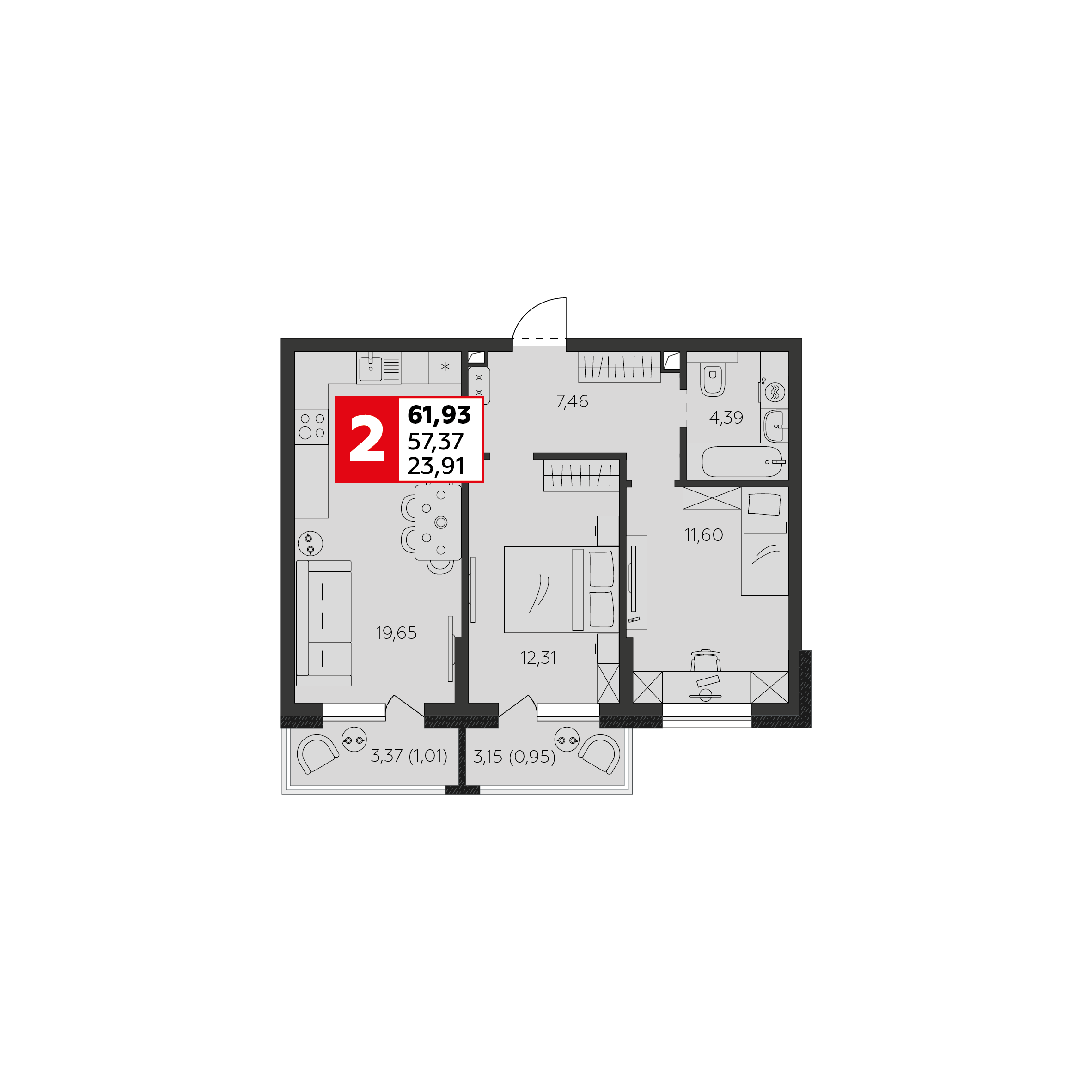Планировка 3-евро в ЖК «К24»