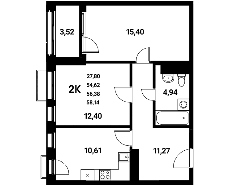 Планировка 2-комн. в ЖК «Z-town»