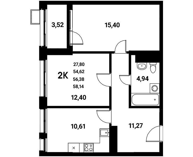 Планировка 2-комн. в ЖК «Z-town»