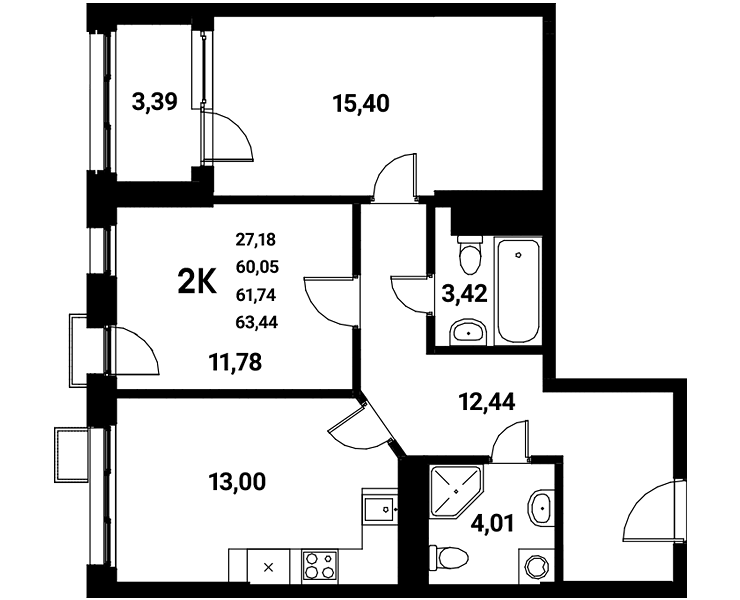 Планировка 2-комн. в ЖК «Z-town»
