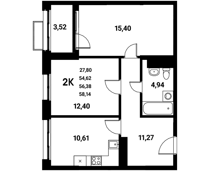 Планировка 2-комн. в ЖК «Z-town»